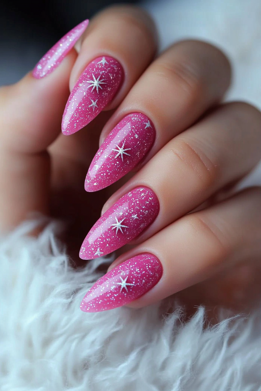 21. Starlight Sparkle (Hot Pink Nail Design Ideas) - Hot Pink Nail Design Ideas