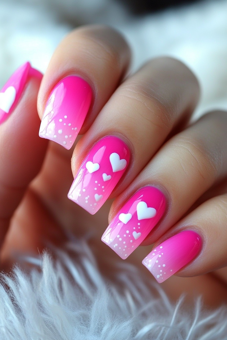 23. Gradient Hearts (Hot Pink Nail Design Ideas) - Hot Pink Nail Design Ideas