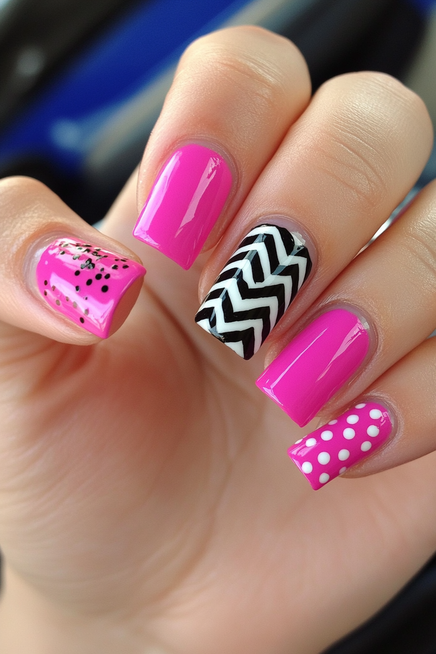 24. Graphic Pop (Hot Pink Nail Design Ideas) - Hot Pink Nail Design Ideas