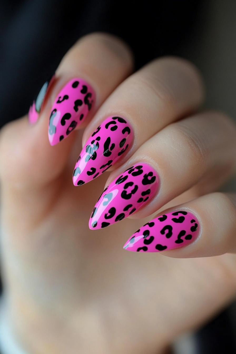 27. Pink Leopard (Hot Pink Nail Design Ideas) - Hot Pink Nail Design Ideas
