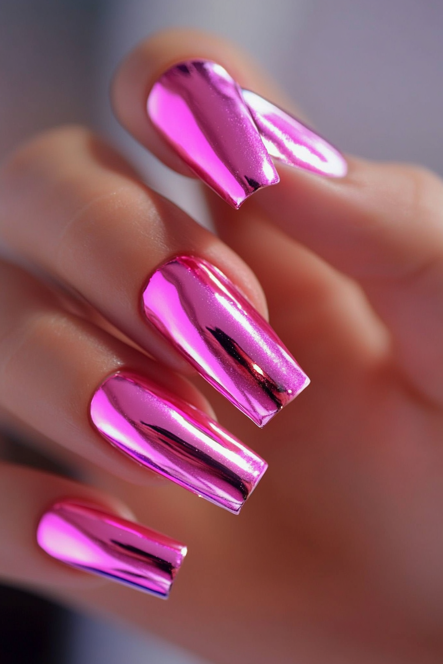 2. Metallic Rose (Hot Pink Nail Design Ideas) - Hot Pink Nail Design Ideas