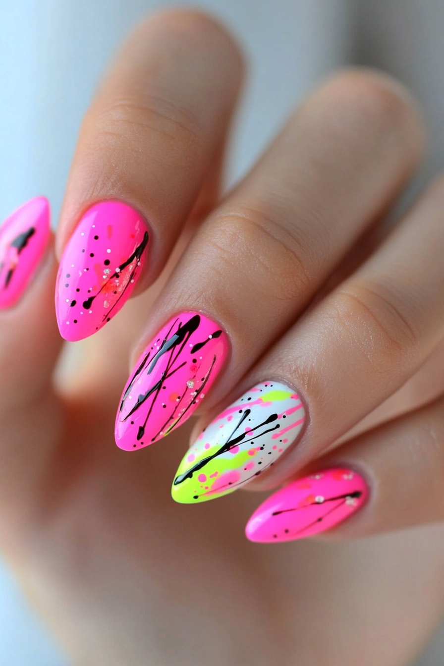 4. Neon Splash (Hot Pink Nail Design Ideas) - Hot Pink Nail Design Ideas