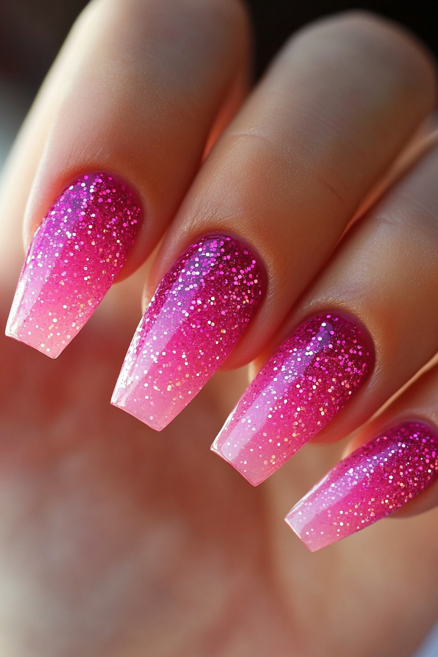 5. Glitter Glam (Hot Pink Nail Design Ideas) - Hot Pink Nail Design Ideas