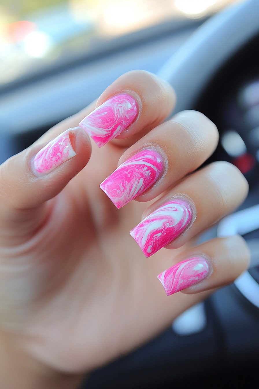 7. Pink Marble (Hot Pink Nail Design Ideas) - Hot Pink Nail Design Ideas