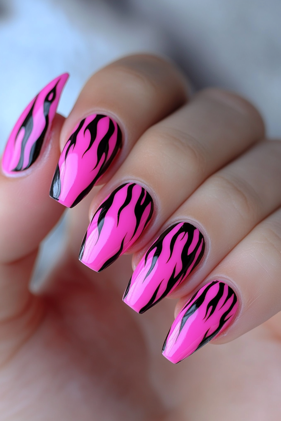 12. Pink Flames (Hot Pink Nail Design Ideas) - Hot Pink Nail Design Ideas