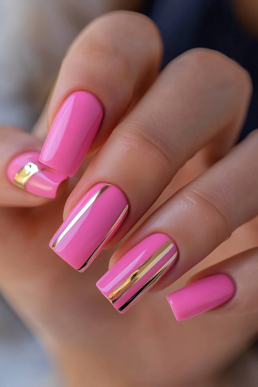 14. Minimalist Stripes (Hot Pink Nail Design Ideas) - Hot Pink Nail Design Ideas