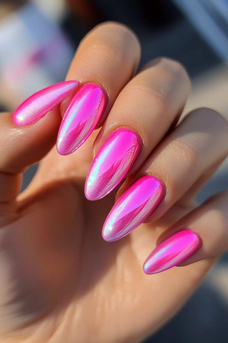 15. Iridescent Pink (Hot Pink Nail Design Ideas) - Hot Pink Nail Design Ideas