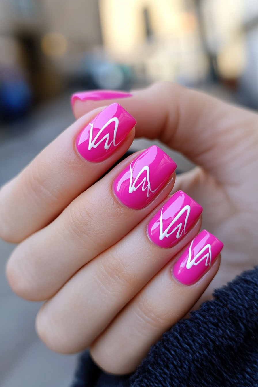 16. Heartbeat Vibes (Hot Pink Nail Design Ideas) - Hot Pink Nail Design Ideas