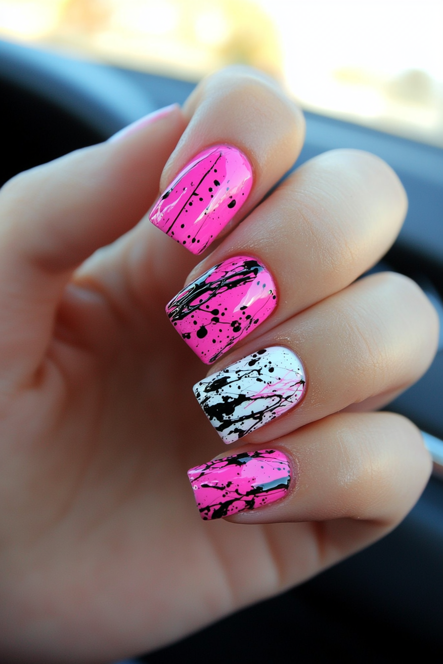 17. Abstract Art (Hot Pink Nail Design Ideas) - Hot Pink Nail Design Ideas