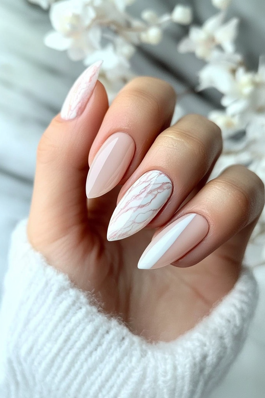3. Blush Pink and White Marble (Pink And White Nail Design Ideas) - Pink And White Nail Design Ideas