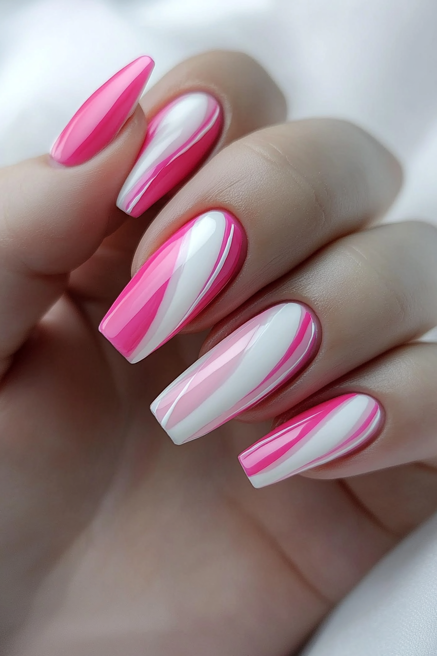 4. Pink and White Stripes (Pink And White Nail Design Ideas) - Pink And White Nail Design Ideas