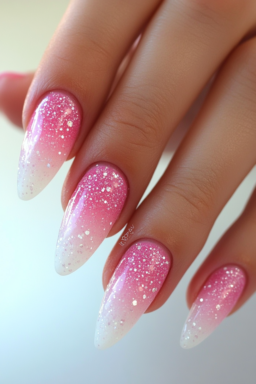 5. Pink Glitter Gradient (Pink And White Nail Design Ideas) - Pink And White Nail Design Ideas