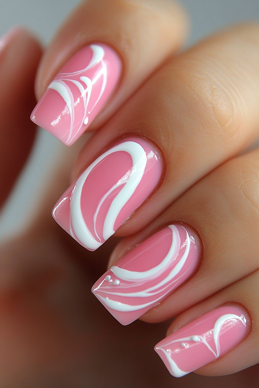 6. Rose Pink Swirls (Pink And White Nail Design Ideas) - Pink And White Nail Design Ideas