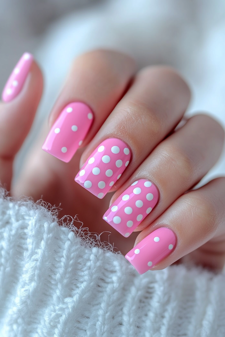 7. White and Pink Polka Dots (Pink And White Nail Design Ideas) - Pink And White Nail Design Ideas