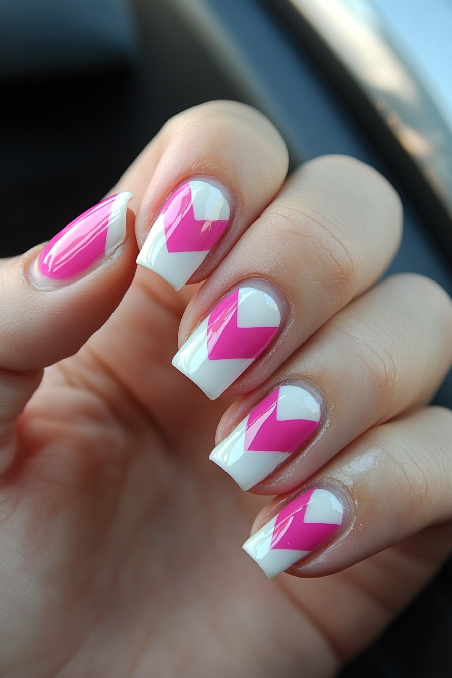 10. Pink and White Chevron Tips (Pink And White Nail Design Ideas) - Pink And White Nail Design Ideas
