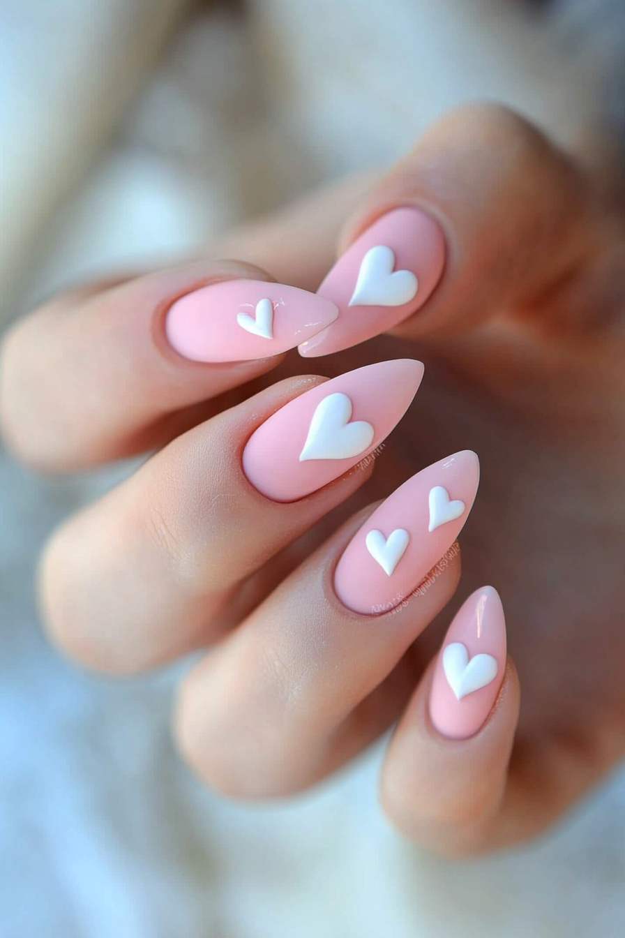 11. Pink and White Hearts (Pink And White Nail Design Ideas) - Pink And White Nail Design Ideas
