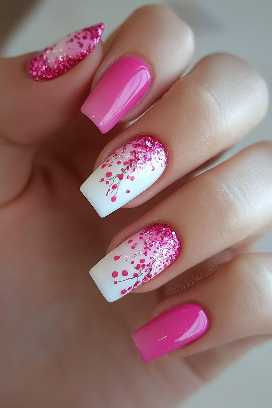 18. Shimmery White with Pink Accents (Pink And White Nail Design Ideas) - Pink And White Nail Design Ideas