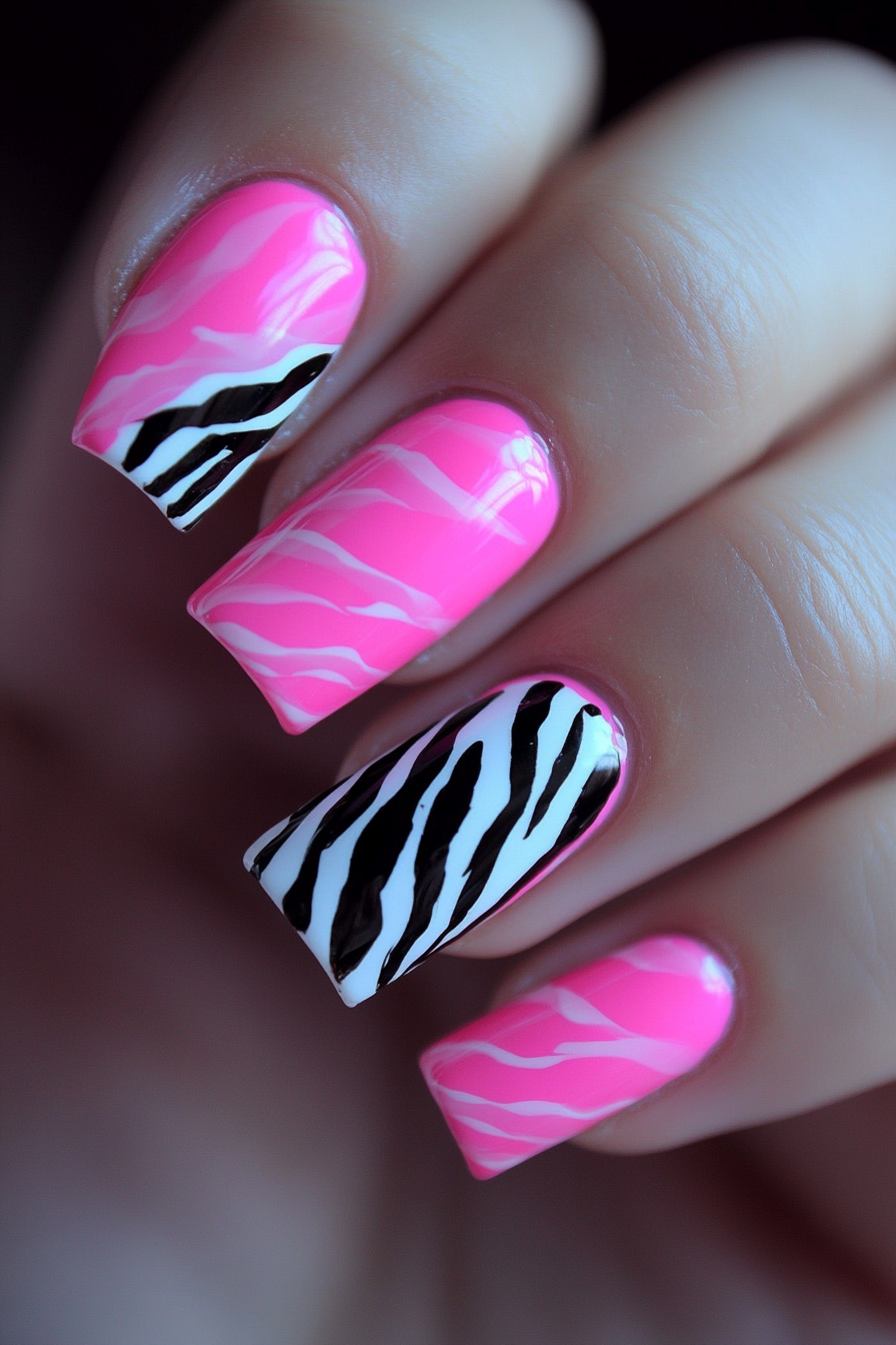 21. Pink and White Animal Print (Pink And White Nail Design Ideas) - Pink And White Nail Design Ideas