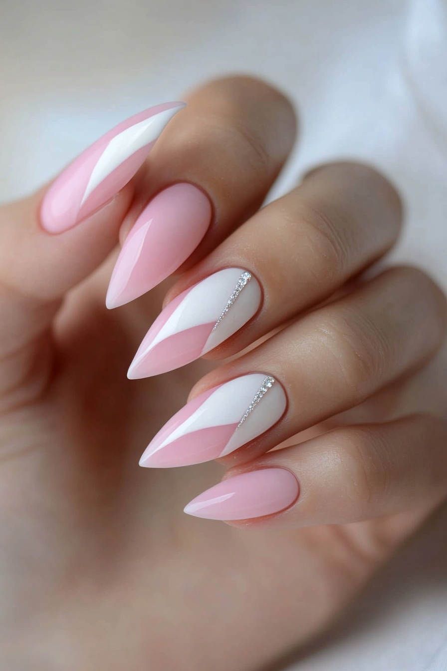 22. Pink and White Negative Space (Pink And White Nail Design Ideas) - Pink And White Nail Design Ideas