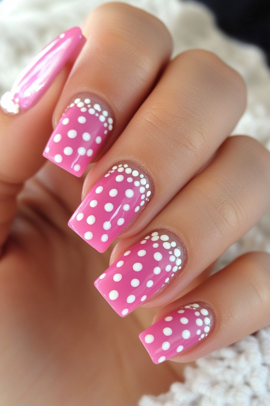 25. Pink and White Dotted French Tips (Pink And White Nail Design Ideas) - Pink And White Nail Design Ideas