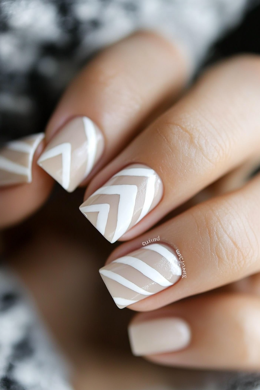 17. Crisp White & Beige Stripes (Pretty Nail Design Ideas) - Pretty Nail Design Ideas