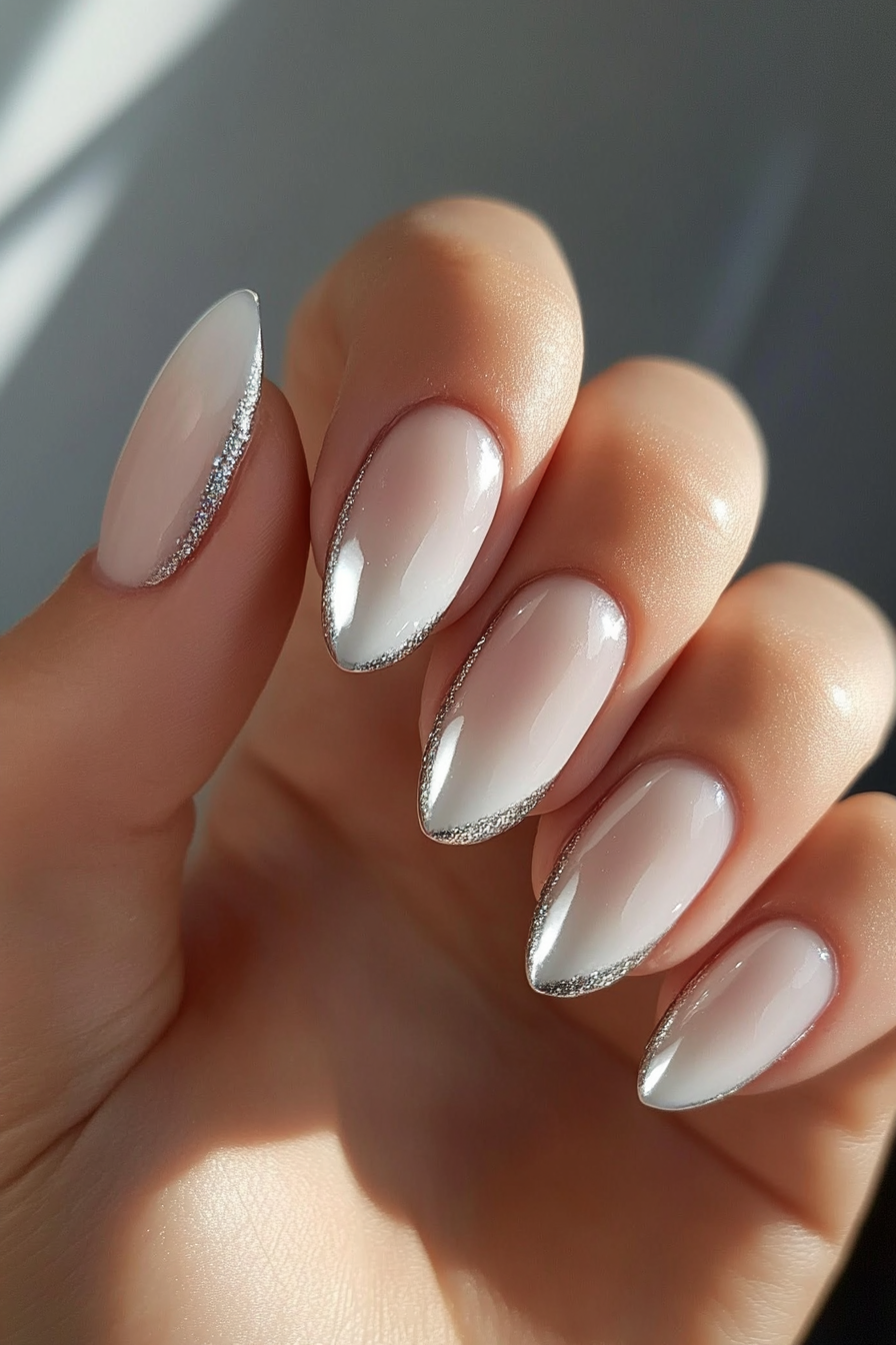 19. Clear Tips with Silver Edge (Pretty Nail Design Ideas) - Pretty Nail Design Ideas