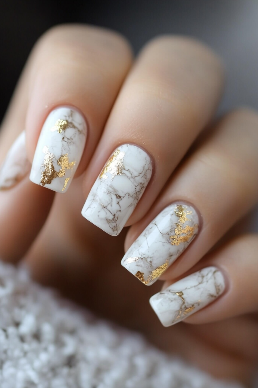 21. Marble and Gold Fusion (Pretty Nail Design Ideas) - Pretty Nail Design Ideas