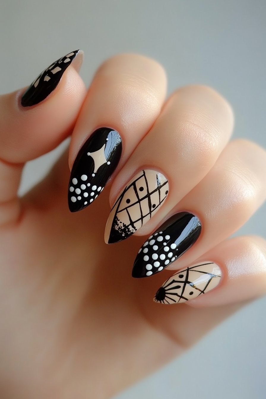 26. Black & White Art Deco (Pretty Nail Design Ideas) - Pretty Nail Design Ideas