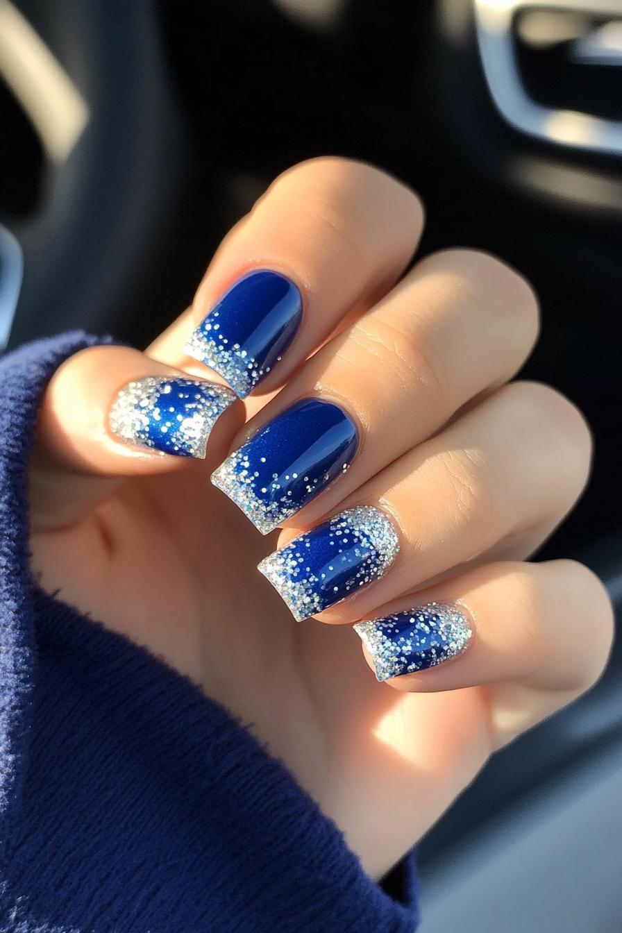 4. Sapphire Shine (Square Nail Design Ideas) - Square Nail Design Ideas