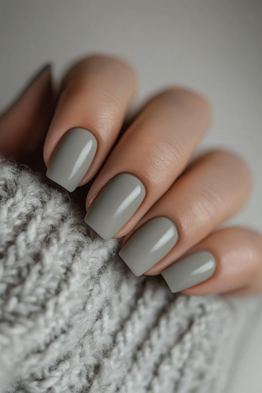 5. Matte Gray Simplicity (Square Nail Design Ideas) - Square Nail Design Ideas