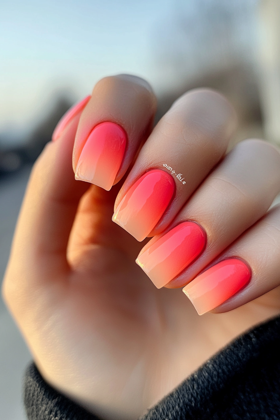 9. Vivid Coral Ombré (Square Nail Design Ideas) - Square Nail Design Ideas