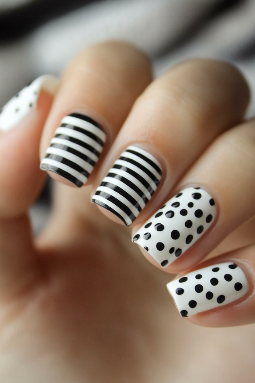 13. Stripes and Spots (Square Nail Design Ideas) - Square Nail Design Ideas