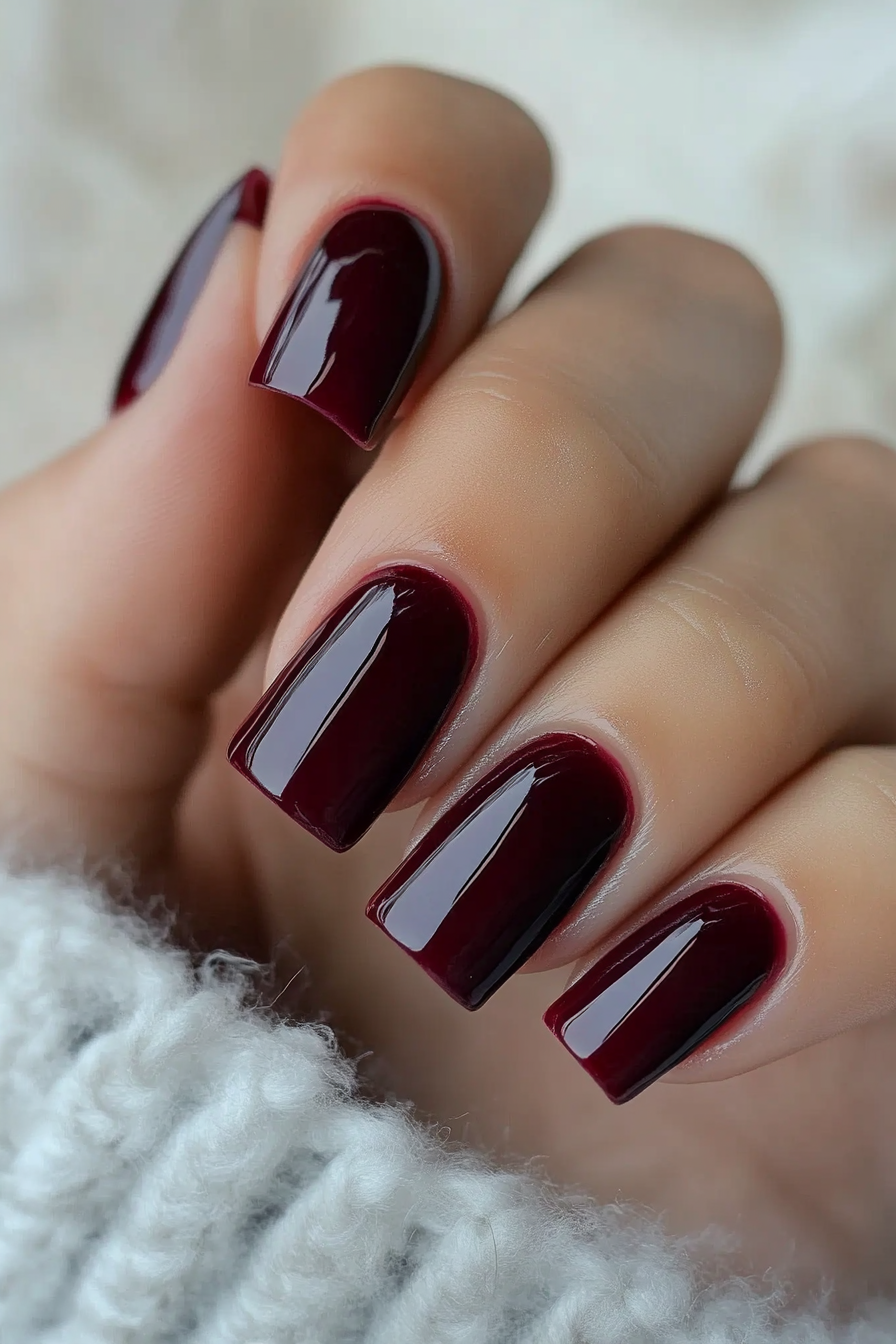 14. Glossy Burgundy Elegance (Square Nail Design Ideas) - Square Nail Design Ideas