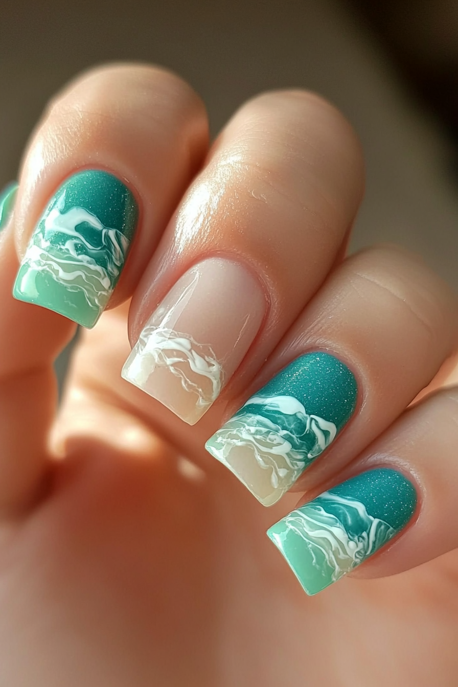 15. Ocean Breeze (Square Nail Design Ideas) - Square Nail Design Ideas