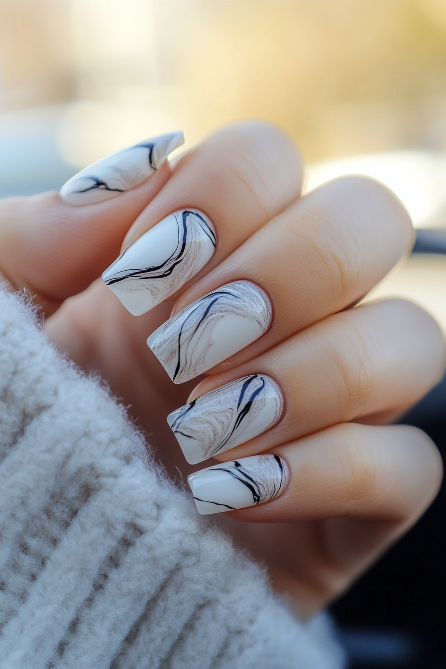 16. Marble Effect (Square Nail Design Ideas) - Square Nail Design Ideas