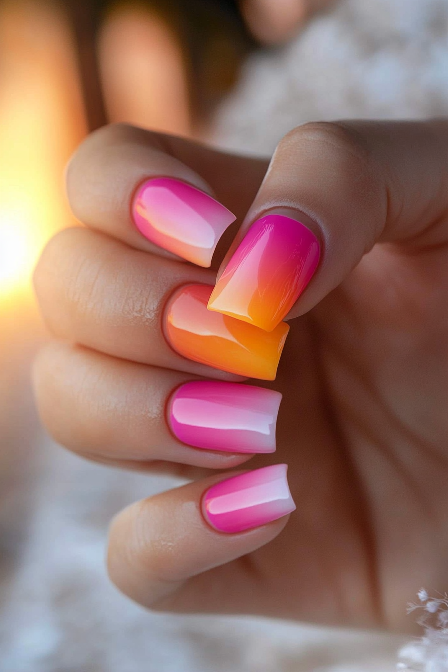 17. Sunset Ombre (Square Nail Design Ideas) - Square Nail Design Ideas
