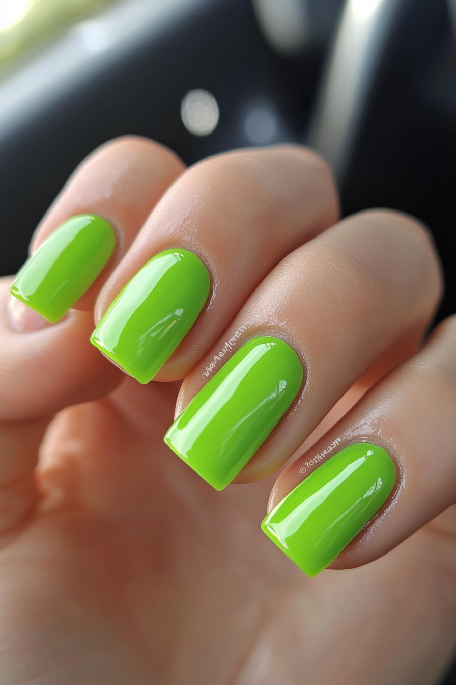 21. Electric Lime (Square Nail Design Ideas) - Square Nail Design Ideas