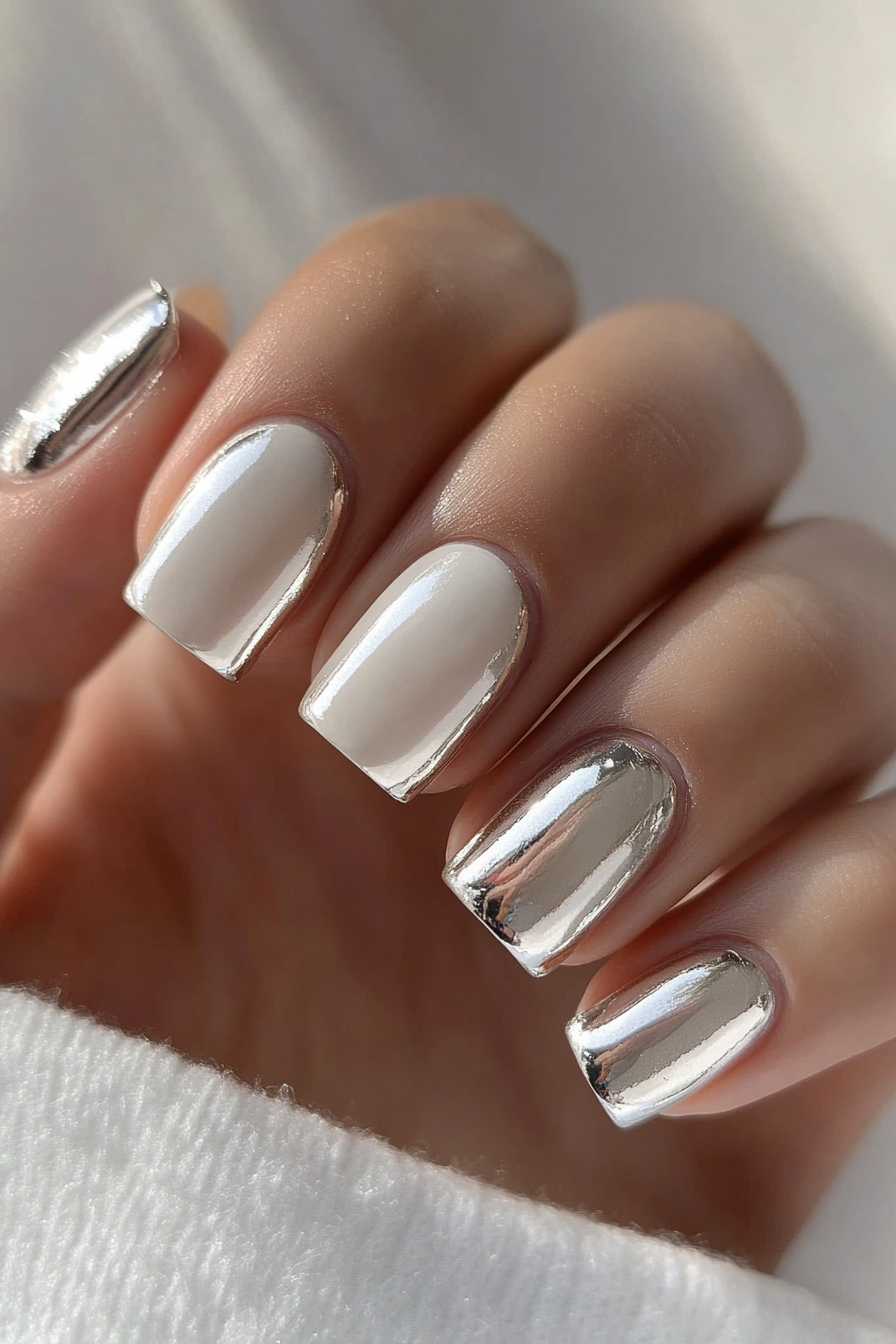 22. Silver Metallic Tips (Square Nail Design Ideas) - Square Nail Design Ideas