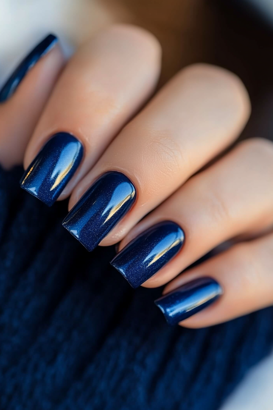 24. Metallic Midnight Blue (Square Nail Design Ideas) - Square Nail Design Ideas