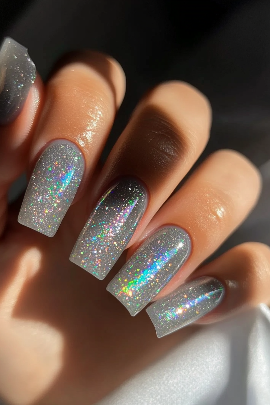 26. Holographic Sparkle (Square Nail Design Ideas) - Square Nail Design Ideas