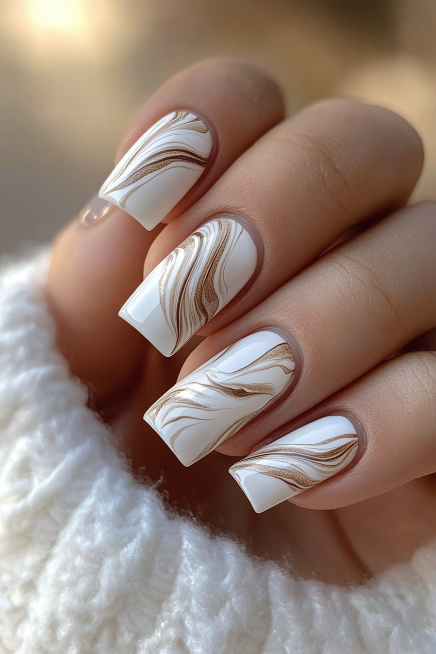 27. Earthy Marble Swirl (Square Nail Design Ideas) - Square Nail Design Ideas