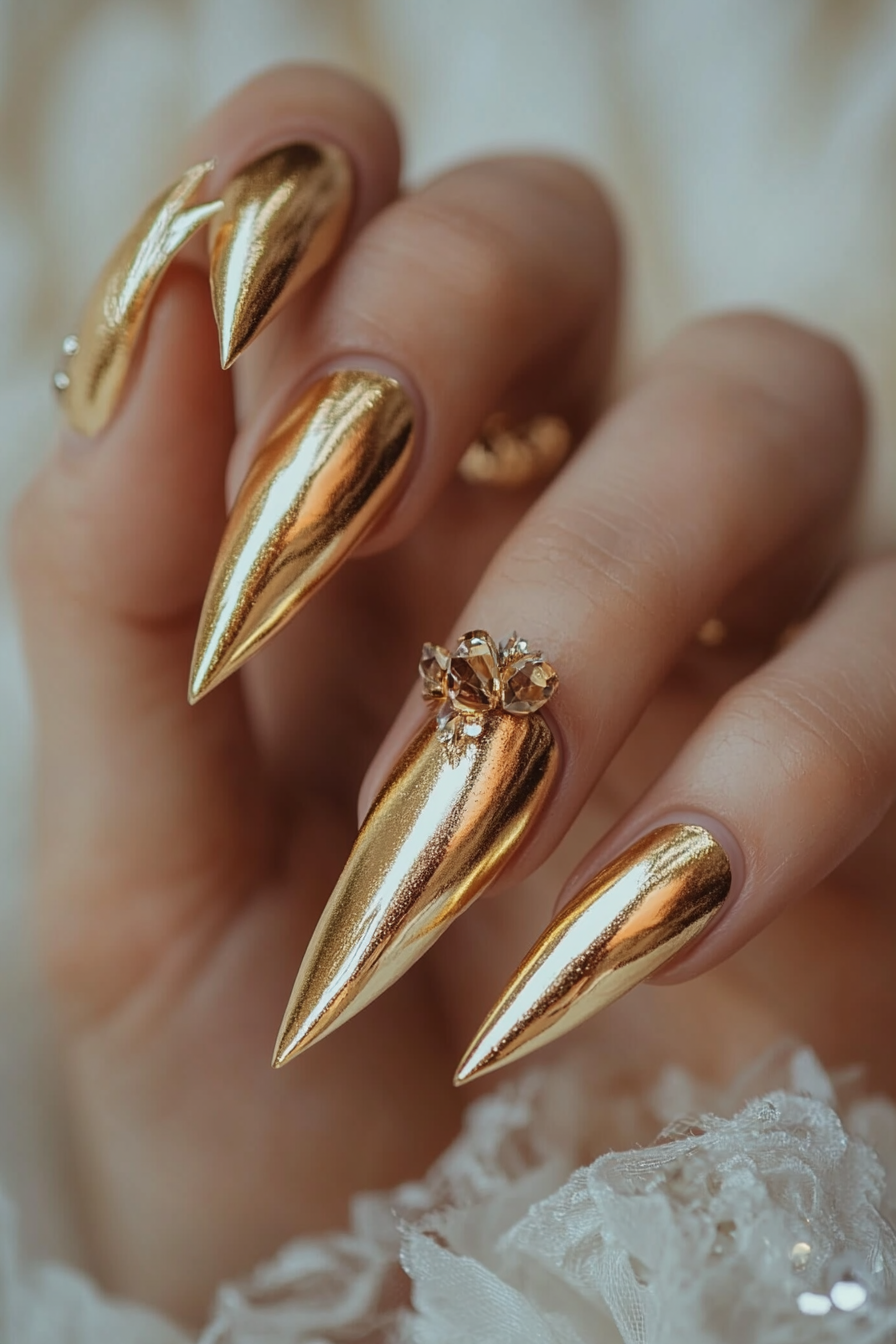 1. Metallic Gold Glam (Stiletto Nail Design Ideas) - Stiletto Nail Design Ideas