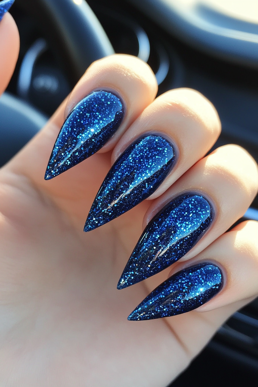 4. Royal Blue Sparkle (Stiletto Nail Design Ideas) - Stiletto Nail Design Ideas