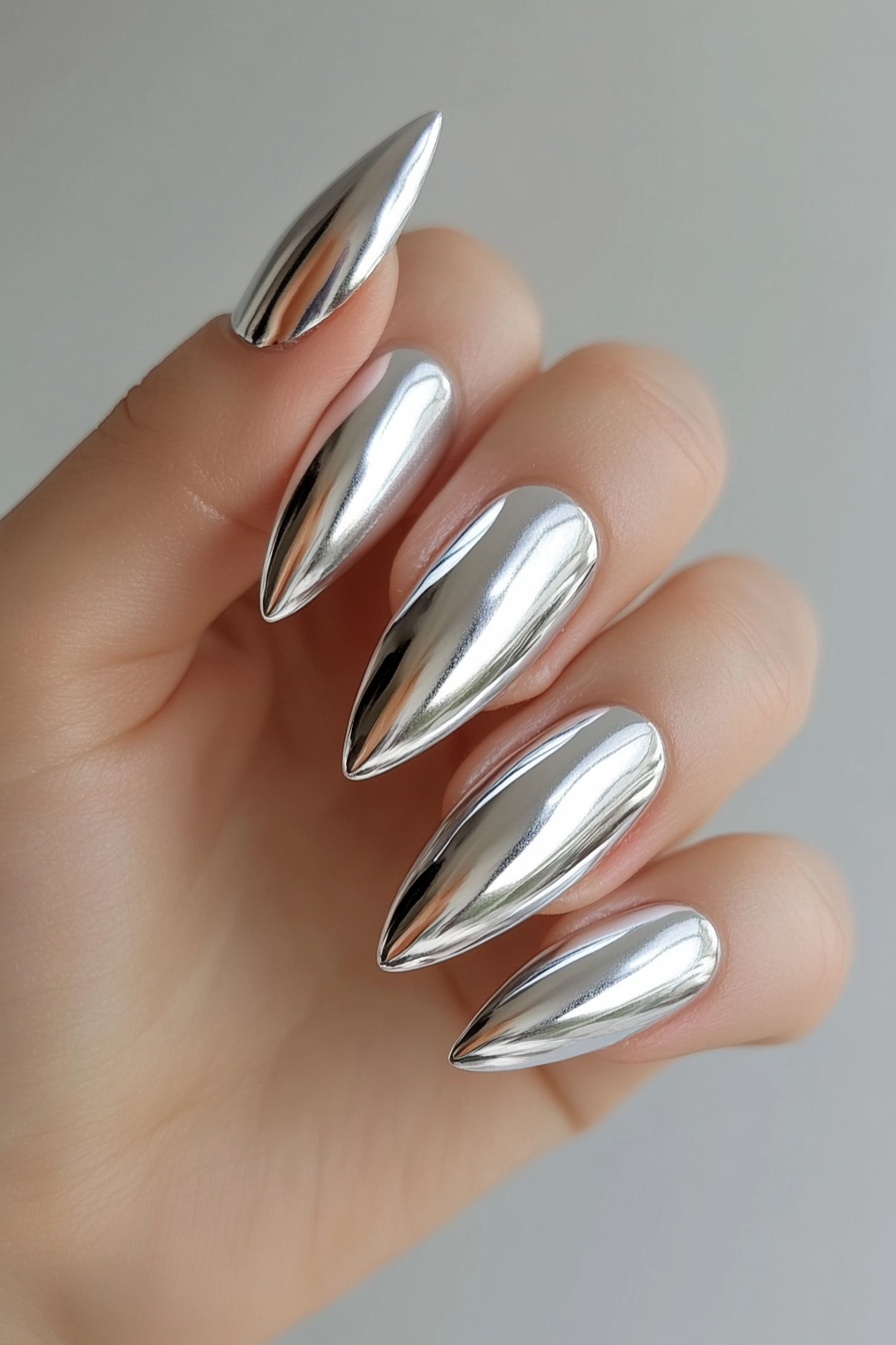 9. Metallic Chrome Silver (Stiletto Nail Design Ideas) - Stiletto Nail Design Ideas
