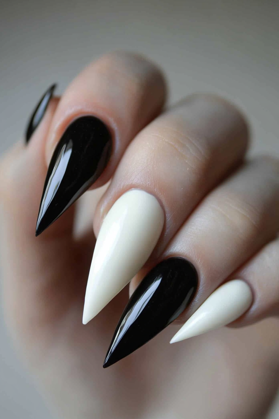 12. Monochrome Minimalism (Stiletto Nail Design Ideas) - Stiletto Nail Design Ideas