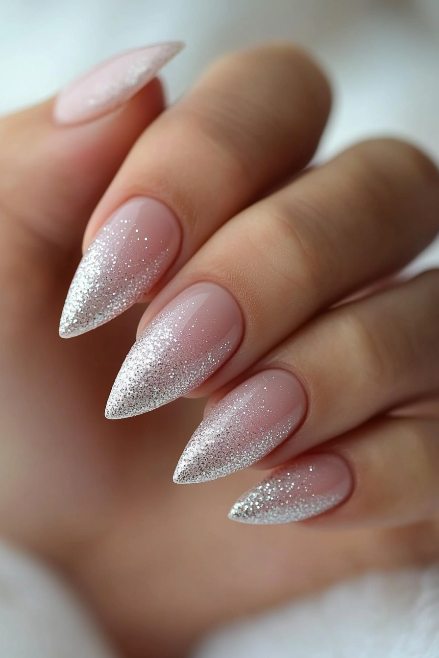 19. Glitter Gradient (Stiletto Nail Design Ideas) - Stiletto Nail Design Ideas