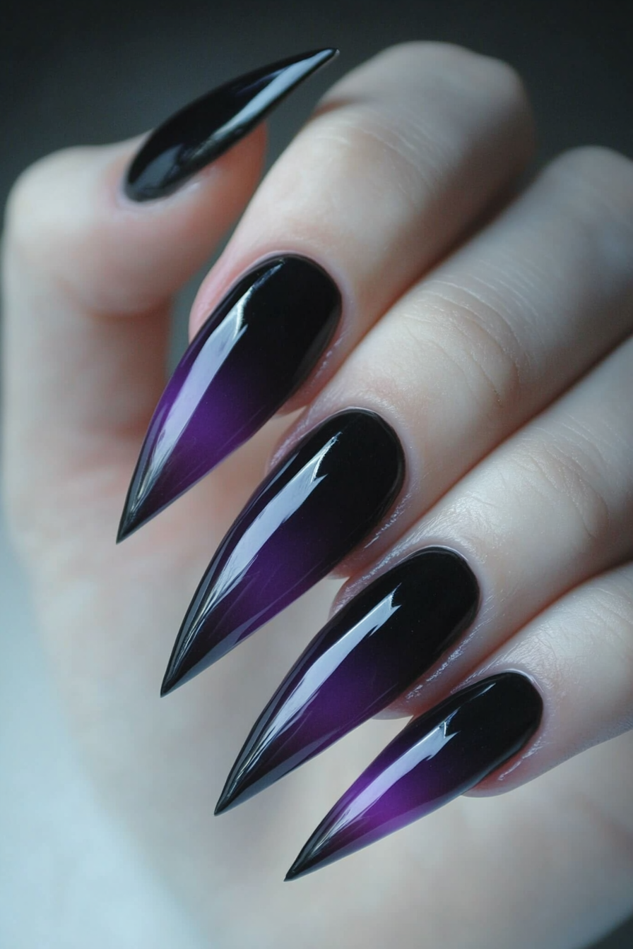 22. Black and Purple Ombre (Stiletto Nail Design Ideas) - Stiletto Nail Design Ideas