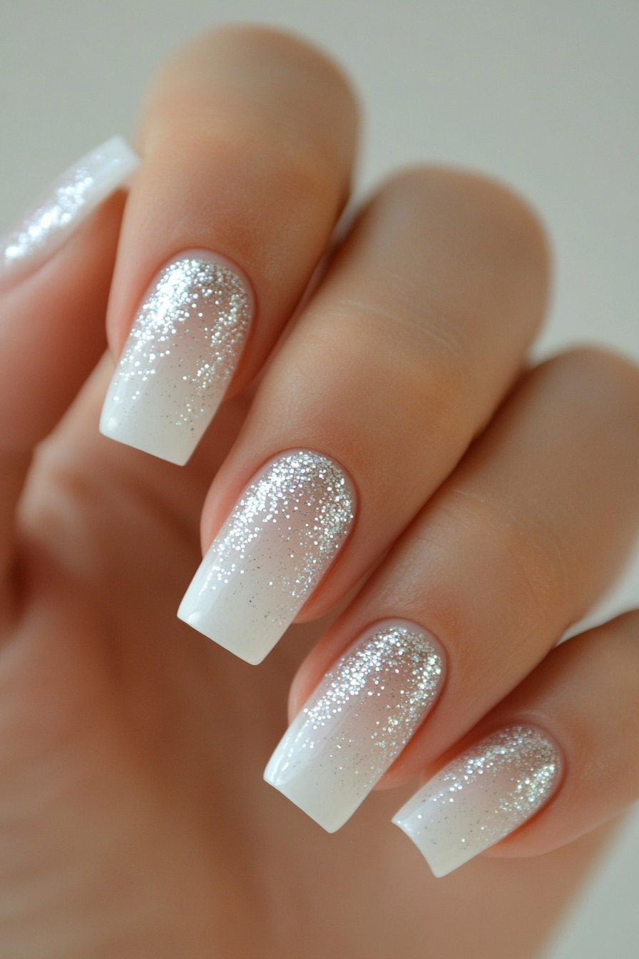 2. Glitter Accented Tips (White Tip Nail Design Ideas) - White Tip Nail Design Ideas