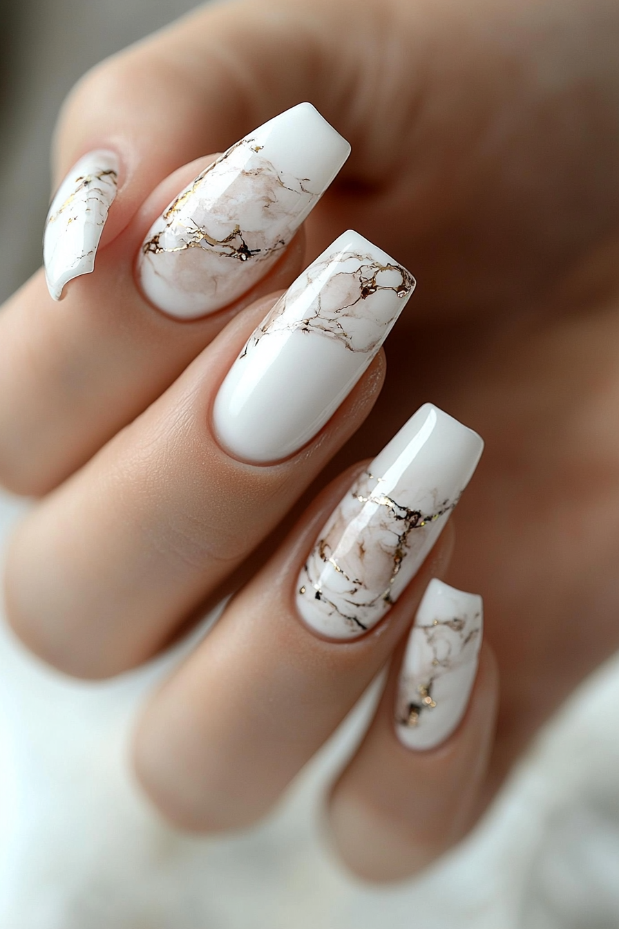 3. Marble White Tips (White Tip Nail Design Ideas) - White Tip Nail Design Ideas