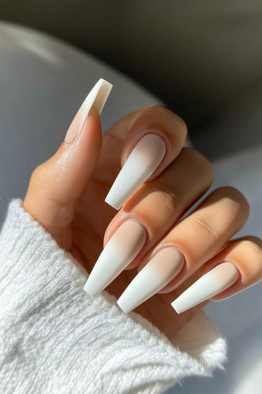 4. Matte White V-Tips (White Tip Nail Design Ideas) - White Tip Nail Design Ideas